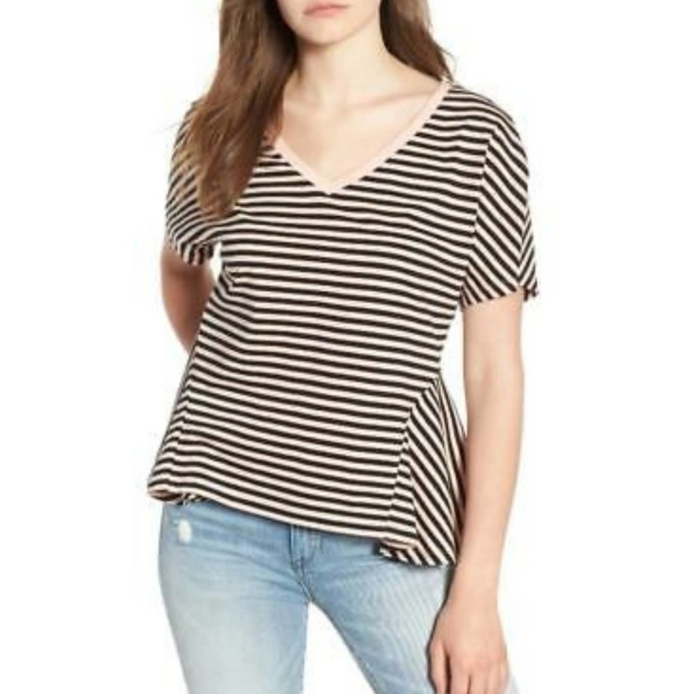 Nordstrom BP pink striped peplum v neck tee NWOT
